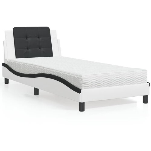 The Living Store Postelja z vzmetnico bela in črna 100x200 cm umetno usnje - Postelja, (21610587) Cene