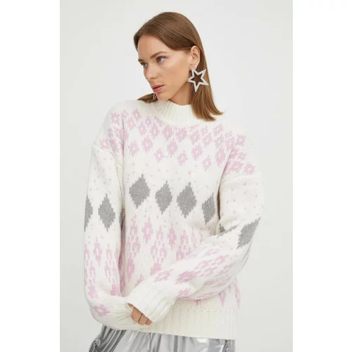 Stine Goya Vuneni pulover za žene, boja: bež, topli, s poludolčevitom