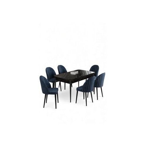 Hanah home Rasklopivi trpezarijski sto i stolice (7 delova) Enya Black Marble Anthracite Cene