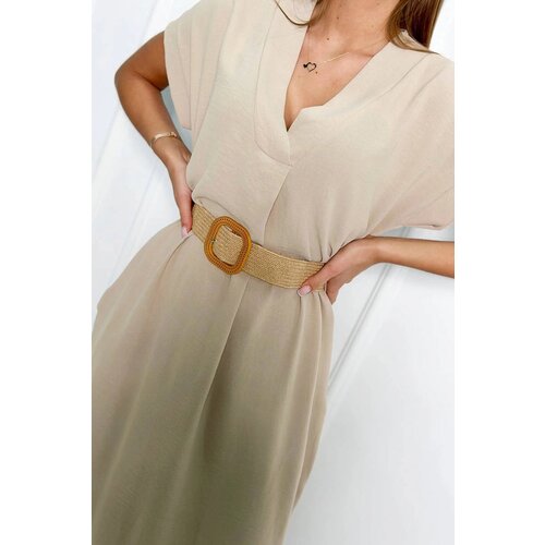 Kesi Włoski Dress with a decorative belt dark beige Slike