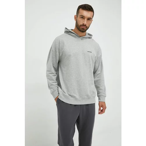 Calvin Klein Underwear Pidžama - dukserica s kapuljačom za muškarce, boja: siva, s aplikacijom
