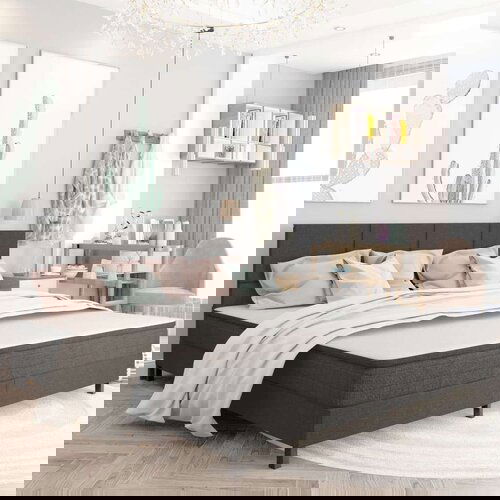 vidaXL Boxspring postelja temno sivo blago 200x200 cm Cene