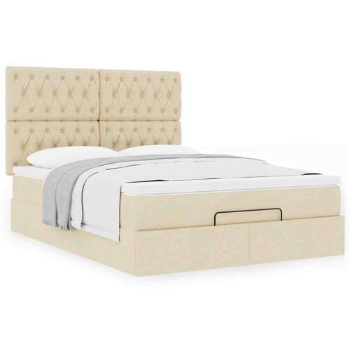 VidaXL otomanski okvir kreveta s madraca krem 140x200cm od tkanine Slike