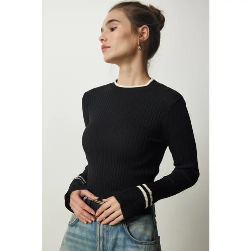 Happiness İstanbul Women's Black Ribbed Knitwear Blouse