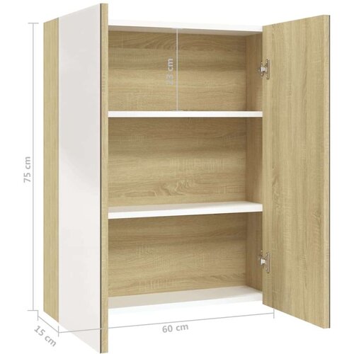 VidaXL Kopalni&amp;scaron;ka omarica z ogledalom 60x15x75 cm MDF bela in hrast Slike