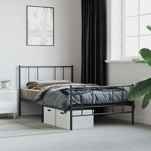 VidaXL Metalni okvir kreveta uzglavlje i podnožje crni 90 x 200 cm Slike