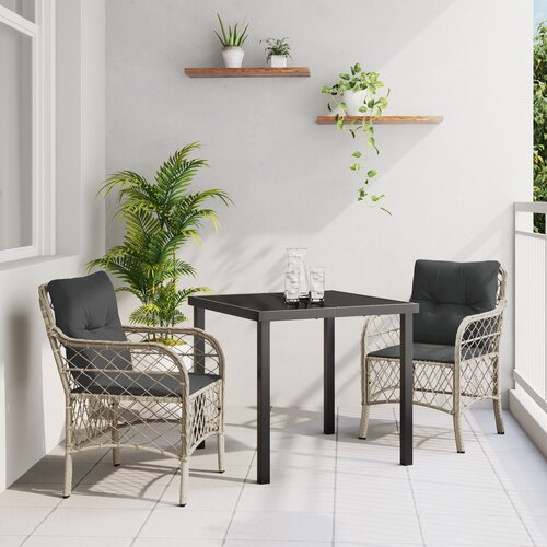 vidaXL Vrtni set za objed s jastukom 3 pcs Svjetlosiva Poli ratan Cijene