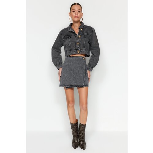 Trendyol Anthracite Buttoned Mini Denim Skirt Slike