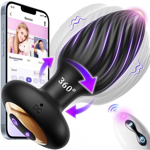 SuperLove 360 Twister Vibrating Anal Plug with 2 Motors &amp;amp; Remote Black Slike