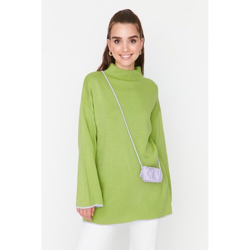 Trendyol Green Stand Up Collar Sleeve Detailed Knitwear Sweater Slike