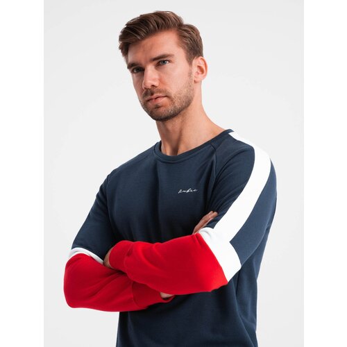 Ombre Tri-color men's sweatshirt with raglan sleeves - navy blue Slike