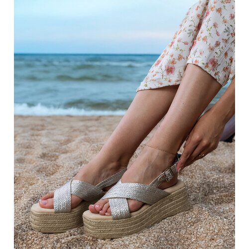  Silver platform espadrille sandals with straps Olisa Cene