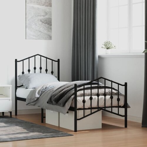 VidaXL Metalni okvir kreveta s uzglavljem i podnožjem crni 75 x 190 cm Slike