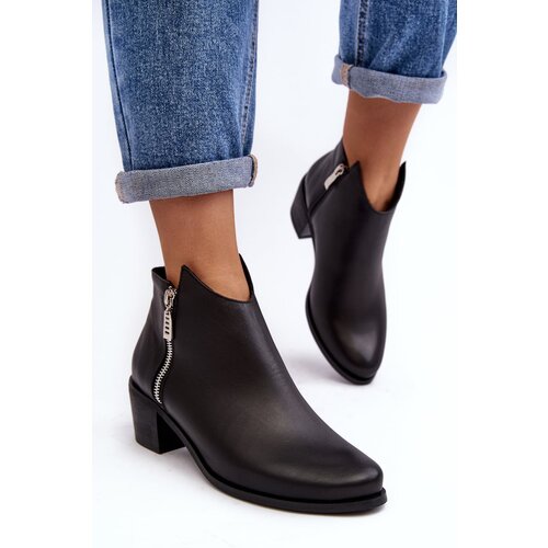 PA2 Black Leather Women&amp;#039;s Ankle Boots with Low Shaft and Zippers Annaja Slike