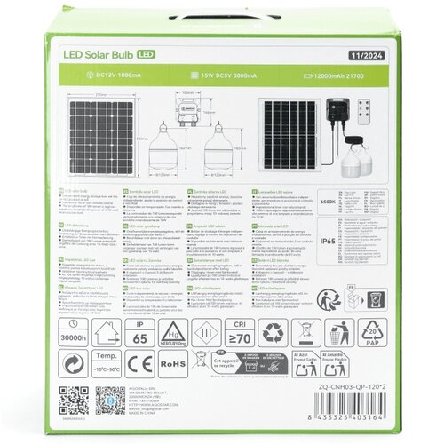 Aigostar LED solarni luster 2xLED/70W/12V 12000 mAh 6500K prečnik 12 cm Slike