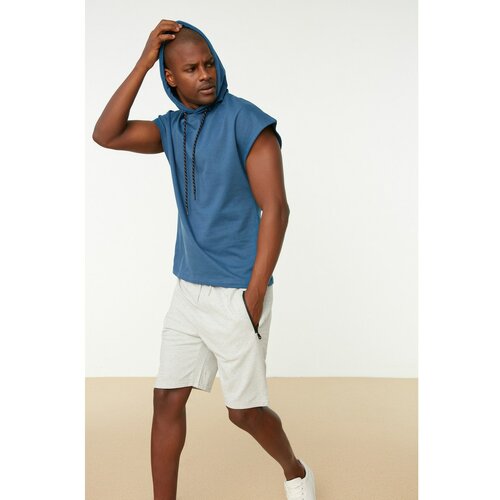 Trendyol Indigo Men's Hooded Oversize Short Sleeve Sweatshirt Slike