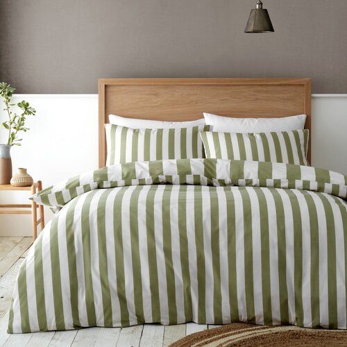 Catherine Lansfield Zelena/krem posteljina za bračni krevet 200x200 cm Cove Stripe &amp;ndash; Slike