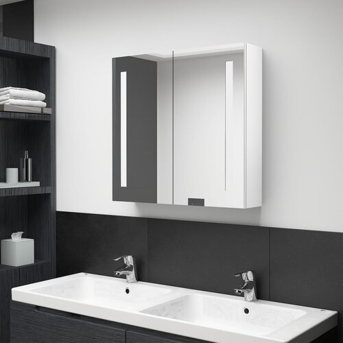VidaXL LED kupaonski ormarić s ogledalom sjajni bijeli 62 x 14 x 60 cm Slike