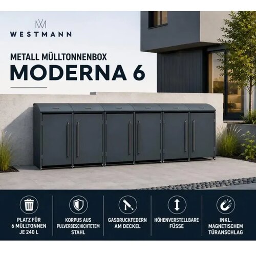 WESTMANN Moderna 6 | Metalno spremi&scaron;te za 6 kanti za smeće | 6 x 240 L | Antracit - BRANDED IN GERMANY Cijene