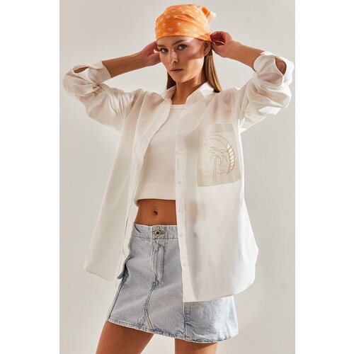 Bianco Lucci Women's Single Pocket Scalloped Shirt Slike