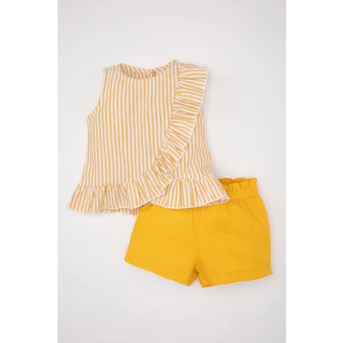 Defacto Baby Girl Striped Flared Poplin Blouse Shorts 2 Piece Set