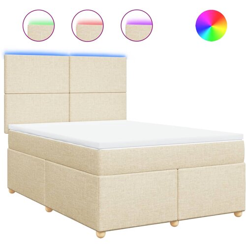 vidaXL Box spring postelja z vzmetnico krem 140x190 cm blago, (21305437) Cene