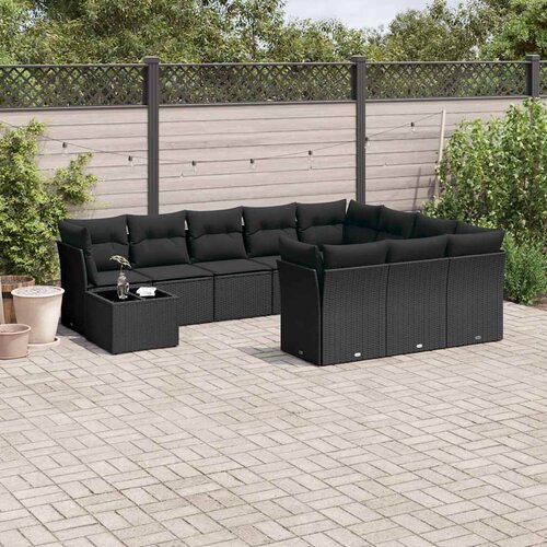  11-dijelni set vrtnih sofa od poliratana s jastucima crni Cijene