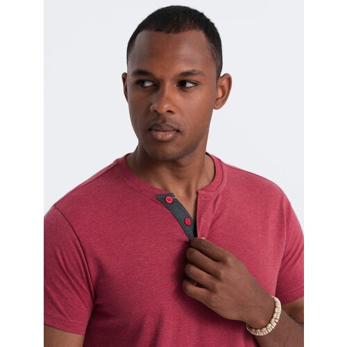 Ombre Men's T-shirt with round henley neckline - red Cijene