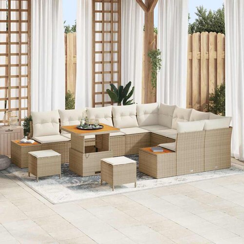 vidaXL Vrtna sedežna garnitura z blazino 12 pcs Bež Poly ratan Cene