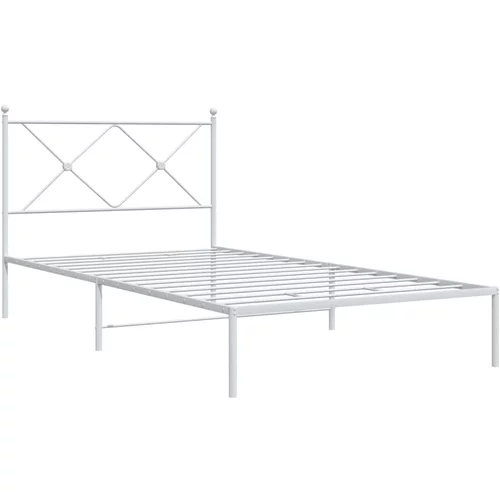 vidaXL Kovinski posteljni okvir z vzglavjem bel 107x203 cm, (21152044)