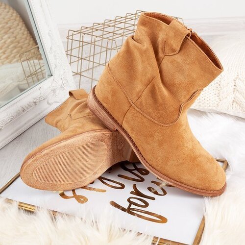 Resti Camel-colored cowboy boots on platforms Brunoki - Footwear Cene