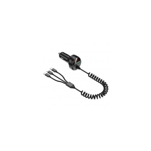  Auto Punjač QC3.0 s LED Digitalnim Ekranom &amp;ndash; 3-u-1 Spiralni Kabl Slike