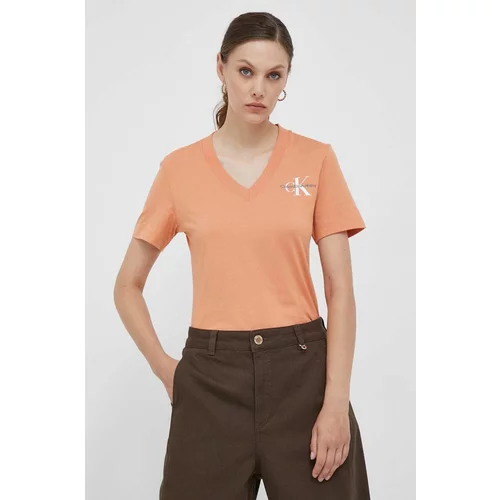 Calvin Klein Jeans Bombažna kratka majica oranžna barva