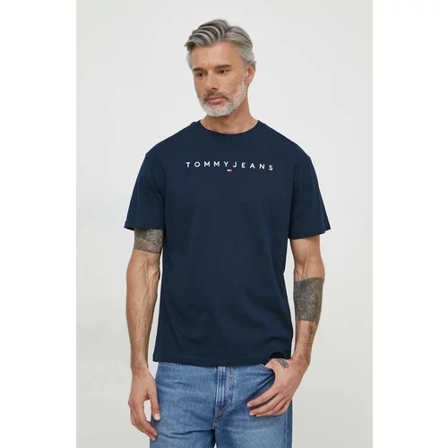 Tommy Jeans Pamučna majica za muškarce, boja: tamno plava, s aplikacijom