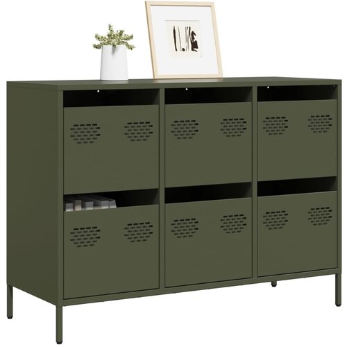 VidaXL Komoda maslinastozelena 101,5x39x73,5 cm hladno valjani čelik Slike