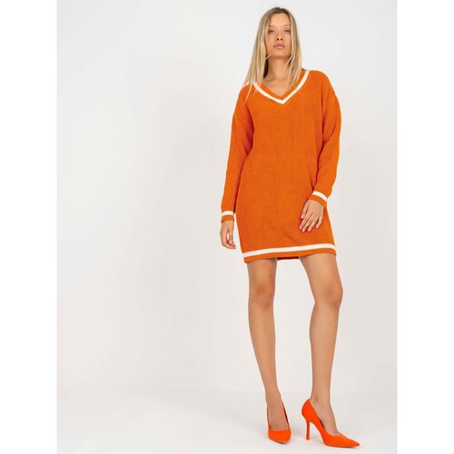 Fashion Hunters Dark orange loose knitted dress from RUE PARIS Slike