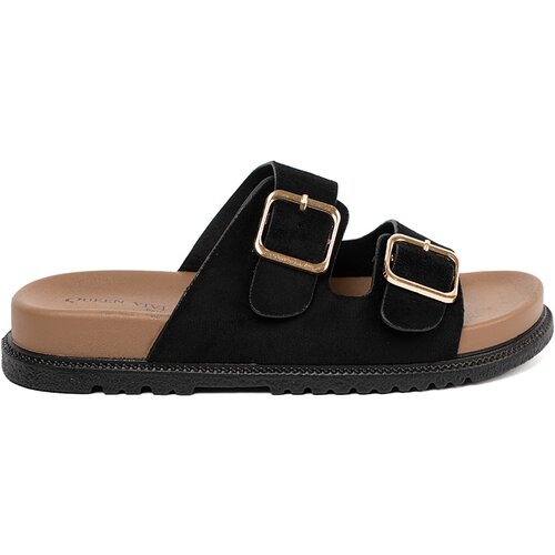 Shelvt Black women's flip-flops with gold buckles Cijene