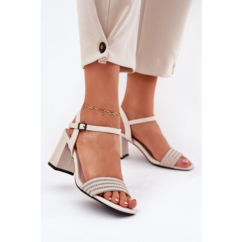 VINCEZA Women's Sandals On Heel With Zirconia And Braid Beige 62228 Cijene