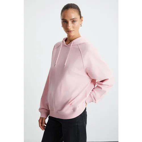 Grimelange NORIANA Women's Pink Hooded Sweatshirt with Raised Back Print Detai