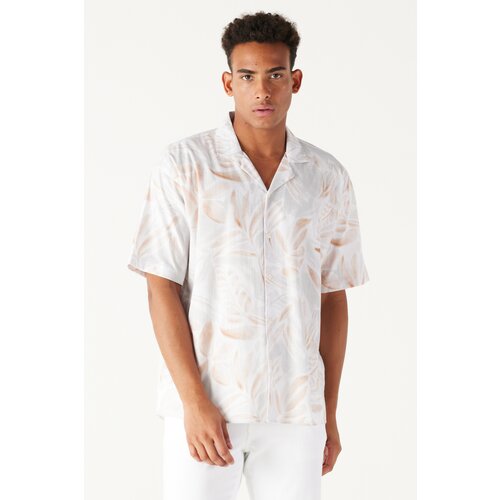 AC&Co / Altınyıldız Classics Men's Beige-brown Oversized Loose Cut Cuban Collar 100% Cotton Printed Short Sleeve Shirt. Slike