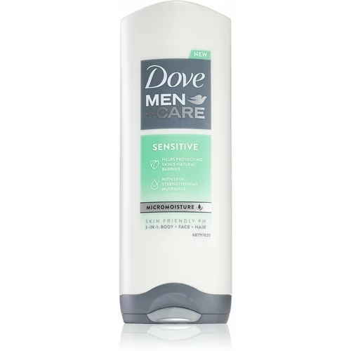 Dove Men+Care Sensitive gel za tuširanje za lice, tijelo i kosu za muškarce 250 ml