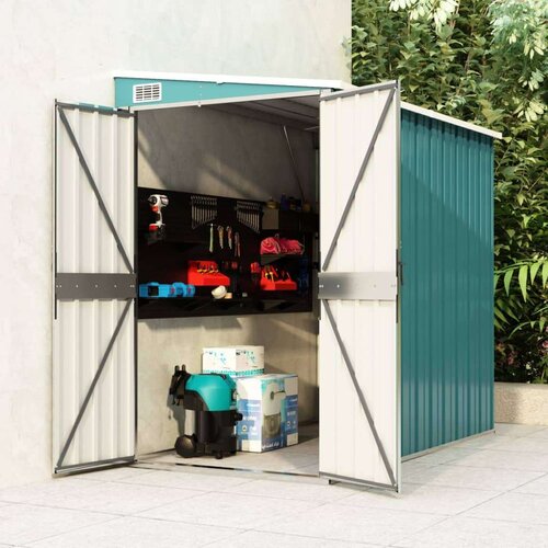 vidaXL Zidno vrtno spremište zeleno 118 x 194 x 178 cm pocinčani čelik Cene