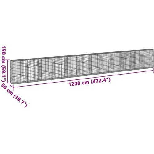 VidaXL Gabionska ko&amp;scaron;ara s poklopcem 1200x50x150 cm pocinčano željezo Slike