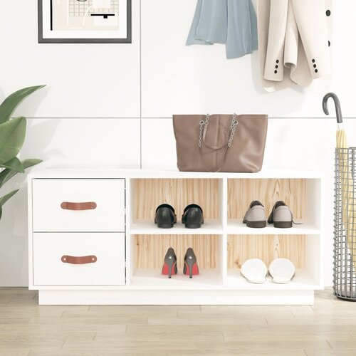 VidaXL Klupa za cipele bijela 100 x 34x 45 cm od masivne borovine Slike