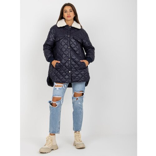 Fashion Hunters Dark blue quilted jacket with fur Slike