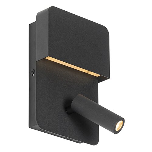 QAZQA Moderna stenska svetilka črna z LED z USB in bralno svetilko - Robin Slike