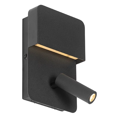 QAZQA Moderna stenska svetilka črna z LED z USB in bralno svetilko - Robin
