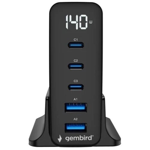 Gembird TA-UC-2A3C-PD140-01-BK 5-port 140 W GaN USB fast charger, black Cene