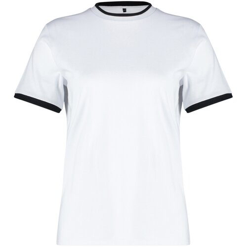 Trendyol curve white color block detailed boyfriend knitted t-shirt Slike
