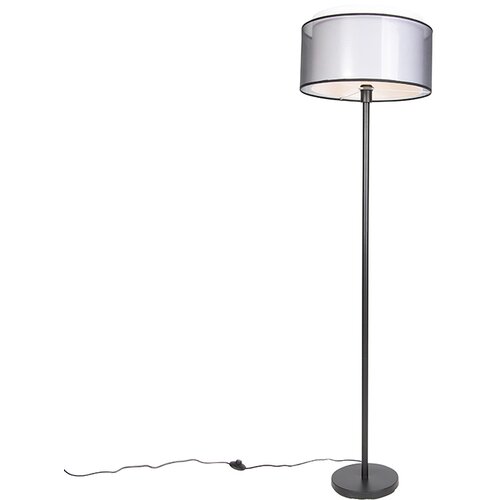 QAZQA Dizajn talna svetilka črna s črno-belo senco 47 cm - Simplo Cene